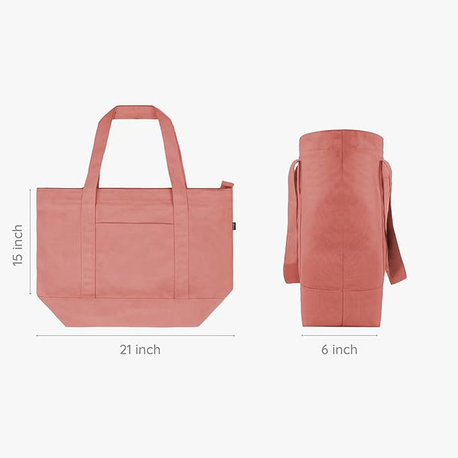 Eco Right Canvas Tote Bag for Women with Zip & Inner Pocket, 100% Organic Cotton Tote Bags for Men, Shopping, Beach