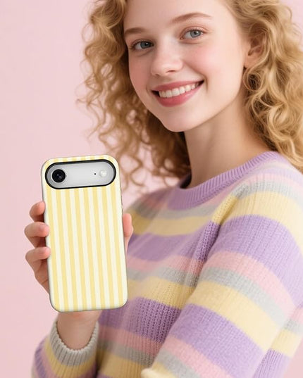 Magnetic for iPhone 17 Air Case Cute Stripes Phone Case, Shockproof Slim TPU and Hard PC Protective Phone Cover Compatible with MagSafe Designed for Women Girls, Pink and White