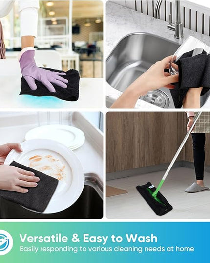 HOMEXCEL Black Microfiber Cleaning Cloth, 12 Pack Premium Microfiber Towels for Cars, Lint Free, Scratch-Free, Highly Absorbent, Reusable Cleaning Rags for Car, Household, Kitchen, Window, 11.5"X11.5"
