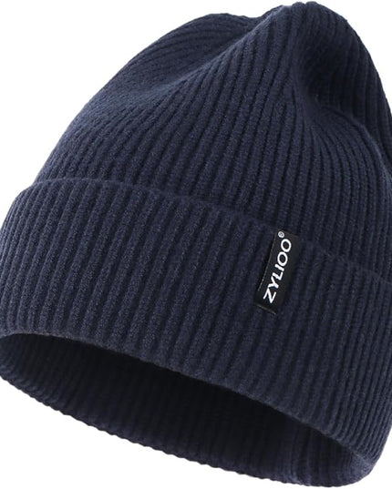 Zylioo Oversize Beanie Hats, XXL Big Size Ribbed Knit Cuffed Winter Hat for Cold Weather, Warm Skull Watch Cap