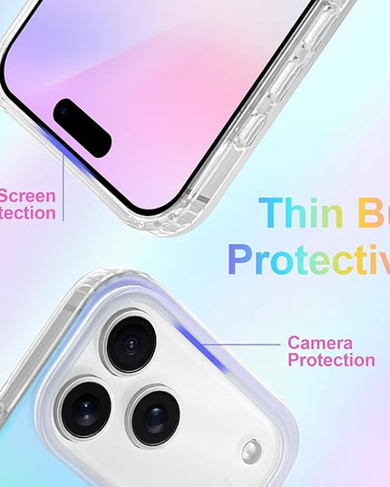 Cute Case for iPhone 17 Pro Case for Women Girls [Compatible with Magsafe] Aesthetic Girly Glitter Bling Rainbow Magnetic Protective Phone Cover, Translucent Iridescent Blue & Pink