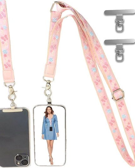 LEMEDE Wrist Keychain and Adjustable Phone Lanyard, Silver Hook Phone Crossbody Strap with 360° Rotating Phone Pads
