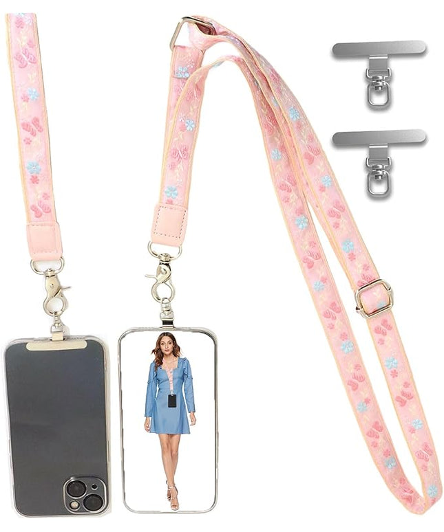 LEMEDE Wrist Keychain and Adjustable Phone Lanyard, Silver Hook Phone Crossbody Strap with 360° Rotating Phone Pads