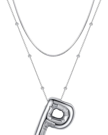 LUCA SMITH Initial Necklaces for Women, Dainty Balloon Bubble Letter, Name Letter Alphabet Pendant Layered Choker Chain Jewelry Gift