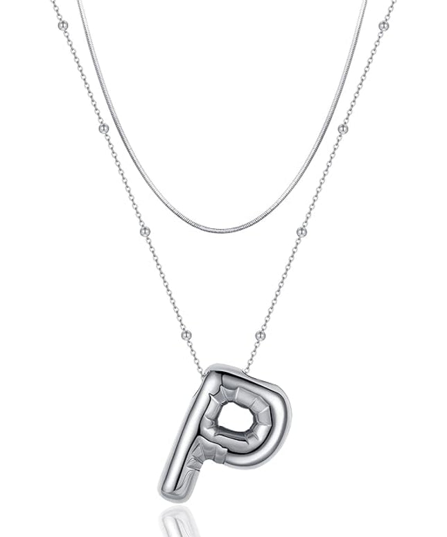 LUCA SMITH Initial Necklaces for Women, Dainty Balloon Bubble Letter, Name Letter Alphabet Pendant Layered Choker Chain Jewelry Gift