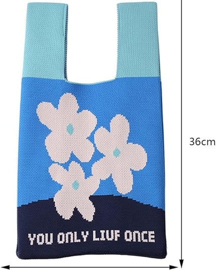 Women's Wrist Knot Tote Bag Small Crochet Wristlet Handbag Aesthetic Cute Knit Purse (Very Small Size)