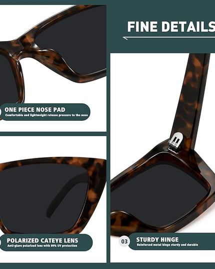 WOWSUN Narrow Small Vintage Polarized Cat Eye Sunglasses for Women