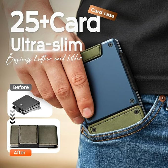 Slim Wallet for Men - Minimalist Compact Wallet and 25+ Card Holder, RFID Protected Front Pocket Wallets for Men with Integrated Elastic, Pocket Fashion Credit Card Holder (Green)