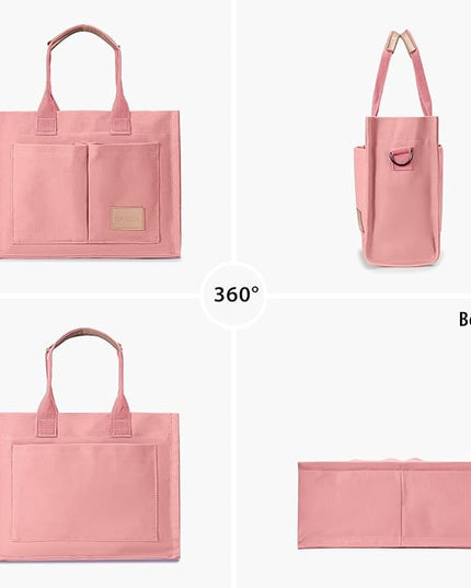 Canvas Tote Bag for Women Crossbody Work Purse with Pockets Top Handle Handbag Satchel Bags for Travel Nurse Teacher
