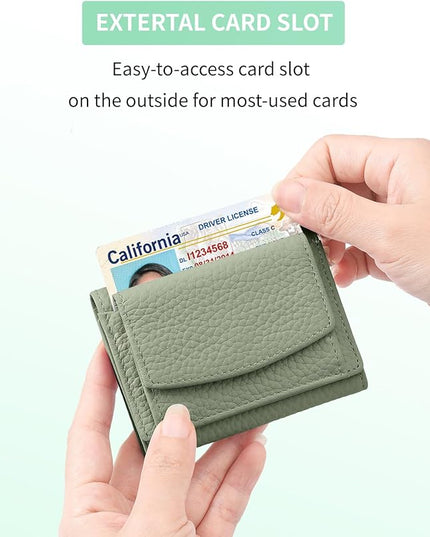 Unisex RFID Genuine Leather Wallet Compact Trifold with Coin Pouch & Card Slots Black (Creamy Mint)