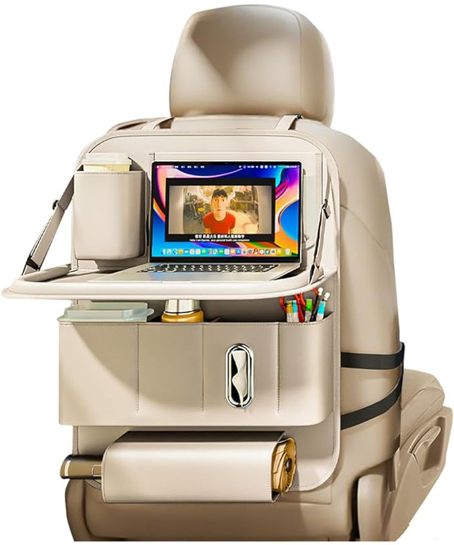 Car Seat Organizers,Multi-functional Back Seat Protectors, Storage Pouches, Child kicking prevention and Tray Holders (for Cars, Kids, Seat Back and Rear Seats) (Beige, 1 Pcs)