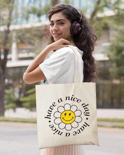 AUSVKAI Canvas Tote Bag Aesthetic for Women, Cute Reusable Cloth Cotton Bags for Shopping Beach Grocery