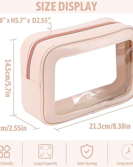 3Pack Clear Toiletry Bag,TSA Approved Travel Makeup Pouch with Zipper for Cosmetics and Toiletries，Diaper Bag Organizer Pouch Set，Women's Purse Organizer and Clear Car Bag