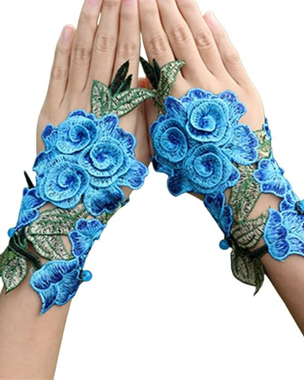 Specell Embroidered Flowers Lace Fingerless Gloves - for Bridal Wedding Cocktail Tea Party Evening Prom Costumes Cosplay