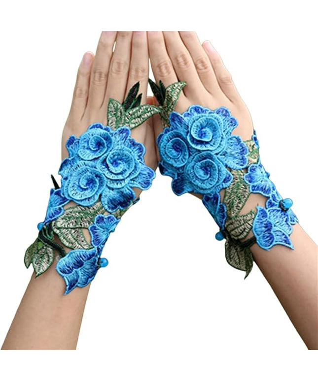 Specell Embroidered Flowers Lace Fingerless Gloves - for Bridal Wedding Cocktail Tea Party Evening Prom Costumes Cosplay