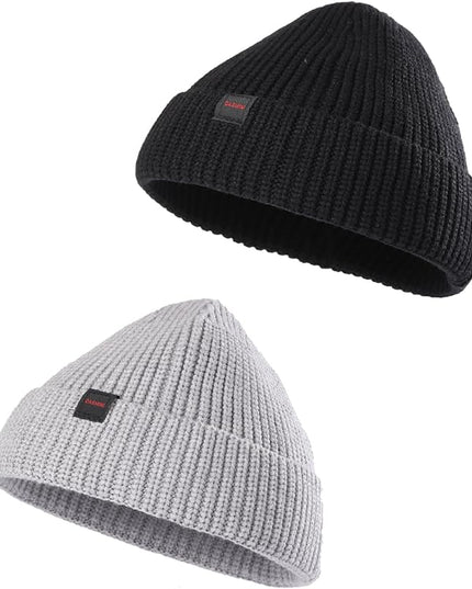 2 Pack Fisherman Beanie Hats for Men Women,Knit Trawler Skull Cap,Watch Cap,Spring Fall Winter Warm Short Hats