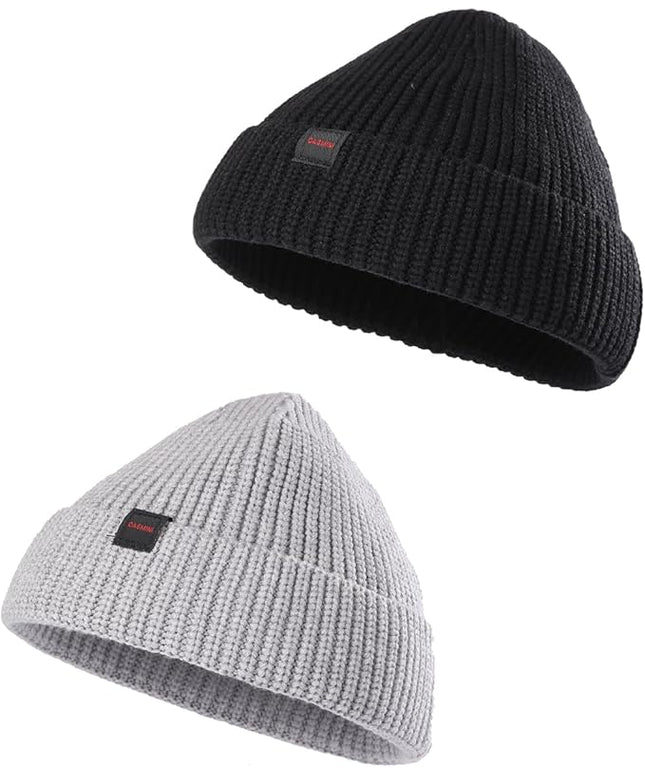 2 Pack Fisherman Beanie Hats for Men Women,Knit Trawler Skull Cap,Watch Cap,Spring Fall Winter Warm Short Hats