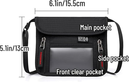 Passport Holder for Travel Pouch Neck Wallet for Traveling Women Men with RFID Blocking Waterproof and Slim Neck Pouch Adjustable Neck Strap (Black(Black zipper))