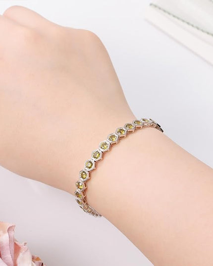 Birthstone Tennis Bracelets for Women Birthday Gifts 925 Sterling Silver Hexagon White Gold Bracelets Round Cut 5A Cubic Zirconia Prong Setting 7 Inch Anniversary Jewelry Gift