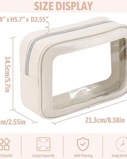 3PCS Clear Toiletry Bag,TSA Approved Travel Makeup Pouch with Zipper for Cosmetics and Toiletries，Diaper Bag Organizer Pouch Set,Women's Purse Organizer and Clear Car Bag