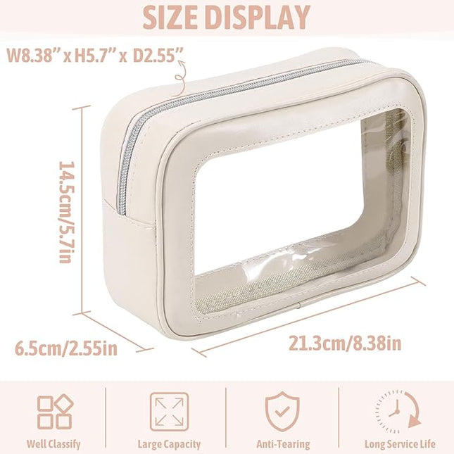 3PCS Clear Toiletry Bag,TSA Approved Travel Makeup Pouch with Zipper for Cosmetics and Toiletries，Diaper Bag Organizer Pouch Set,Women's Purse Organizer and Clear Car Bag