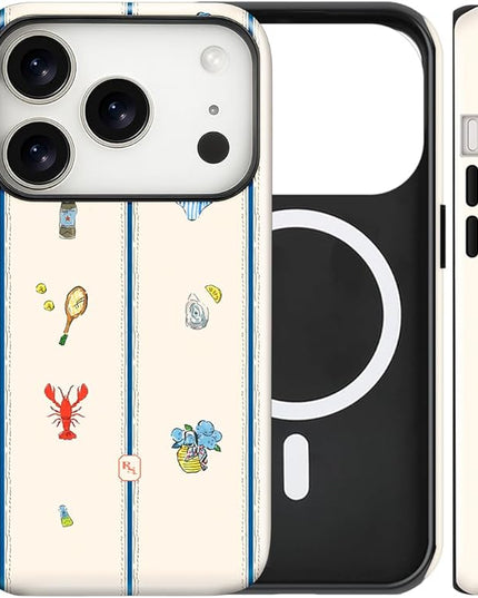 Magnetic for iPhone 17 Pro Case Cute Frog Stripes Phone Case, Summer Shockproof Slim TPU and Hard PC Protective Phone Cover Compatible with MagSafe Designed for Women Girls