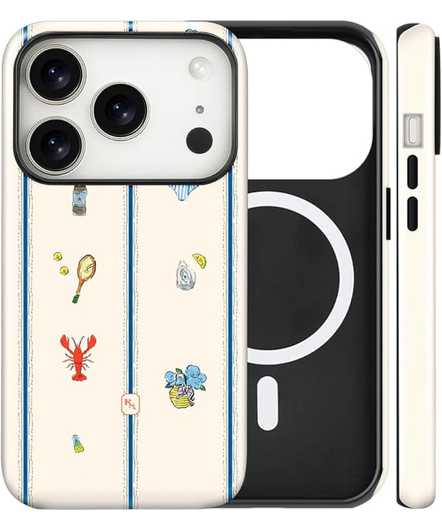 Magnetic for iPhone 17 Pro Case Cute Frog Stripes Phone Case, Summer Shockproof Slim TPU and Hard PC Protective Phone Cover Compatible with MagSafe Designed for Women Girls