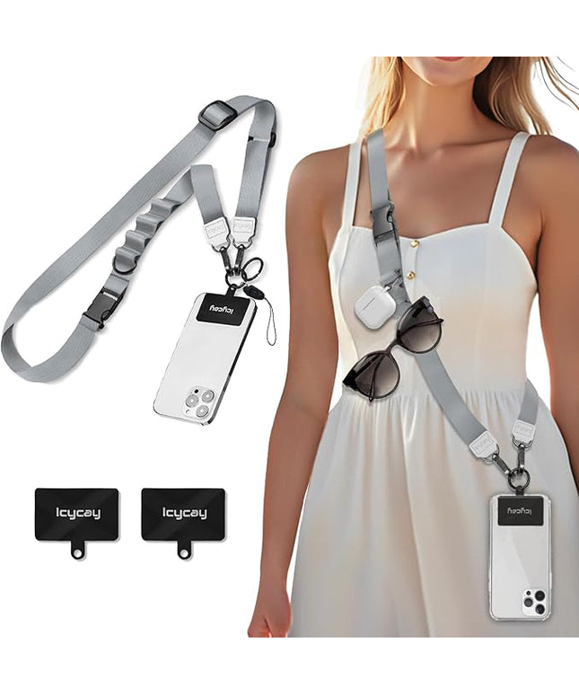 Phone Lanyard Crossbody, Silver Gray Cell Phone Strap for Around The Neck Adjustable, Anti Theft Cute Lanyard for iPhone Case ID Holder Keys Accessories Travel Essential