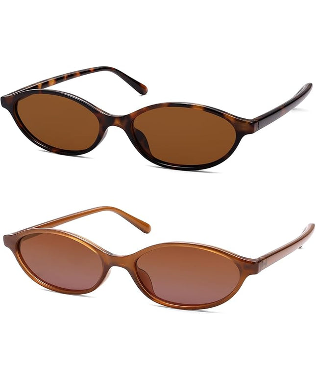 Retro Oval Cat Eye Sunglasses for Women Y2k Trendy Narrow Sunnies Designer Sun Glasses AR82253