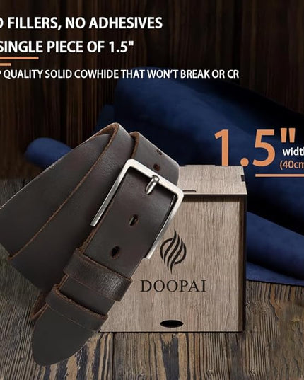 DOOPAI Men's Genuine Leather Casual Belt -Full Grain Leather Belt for Men- 1.5" Handmade Jeans Belt with Gift Box
