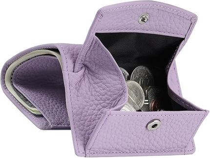 Real Leather RFID Blocking Small Wallet for Women with Coin Pouch Trifold Mini Pocket Wallet with Cash Slot & Card Holders (Light Purple)