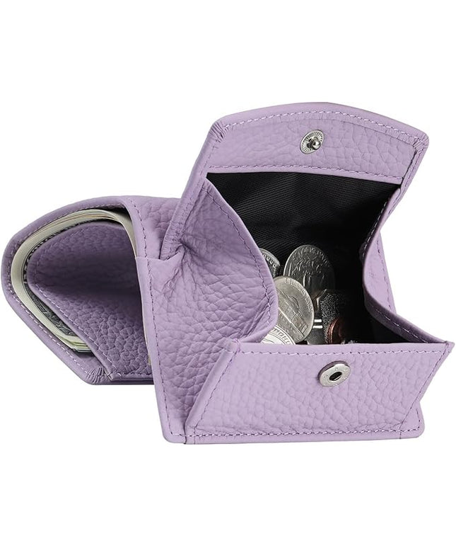 Real Leather RFID Blocking Small Wallet for Women with Coin Pouch Trifold Mini Pocket Wallet with Cash Slot & Card Holders (Light Purple)
