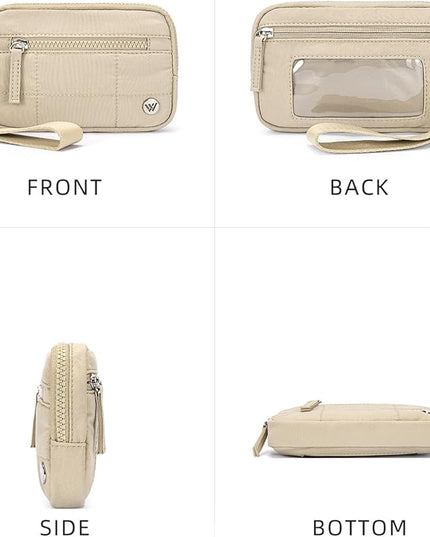 WESTBRONCO Wristlet Wallets for Women Nylon Quilted RFID Wallet with 3 Zipper Purse for Travel