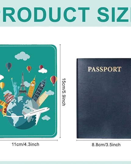 PU Leather Passport Holder Cover 5.9×4.3 Inch with Credit Card Slot and Boarding Pass Slot Combo Blocking Passport Holder Wallet Cover Case for Travel Boarding Essentials (Landmarks)