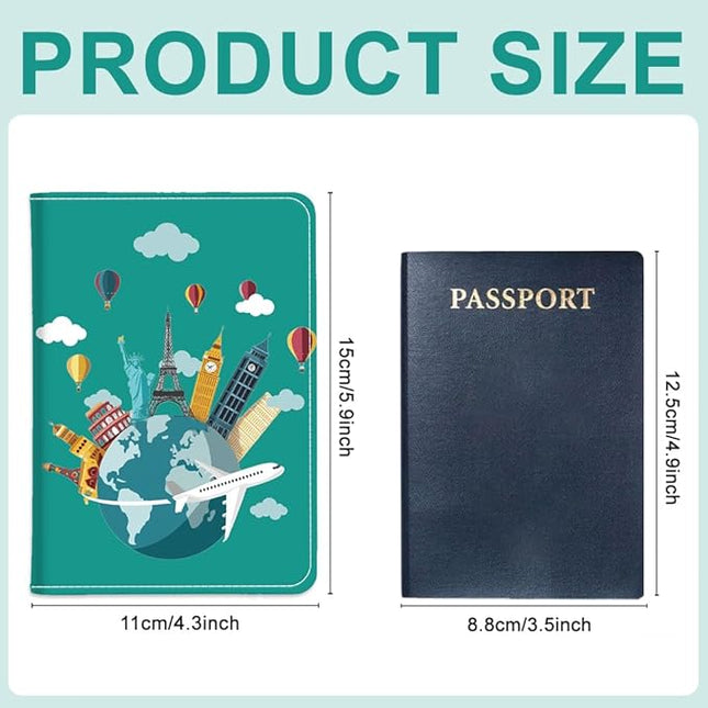 PU Leather Passport Holder Cover 5.9×4.3 Inch with Credit Card Slot and Boarding Pass Slot Combo Blocking Passport Holder Wallet Cover Case for Travel Boarding Essentials (Landmarks)