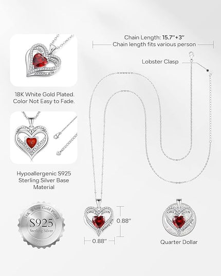 S925 Sterling Silver Necklace for Women, Wife Jewelry Rose Gold, Mom Birthday Valentines Mothers Day Gifts, Girlfriend Necklaces, Daughter Heart Jewel, Anniversary for Her