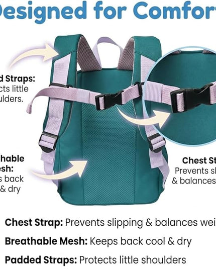 Kids Backpack for Boys and Girls, Kindergarten School Bag with Chest Strap (Teal Mermaid, 14 Inch)