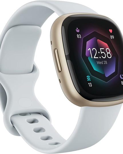 Fitbit Sense 2 Advanced Health and Fitness Smartwatch with Tools to Manage Stress and Sleep, ECG App, SpO2, 24/7 Heart Rate and GPS, Blue Mist/Pale Gold, One Size (S & L Bands Included)