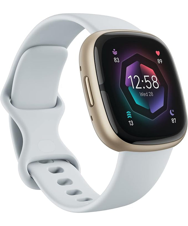 Fitbit Sense 2 Advanced Health and Fitness Smartwatch with Tools to Manage Stress and Sleep, ECG App, SpO2, 24/7 Heart Rate and GPS, Blue Mist/Pale Gold, One Size (S & L Bands Included)