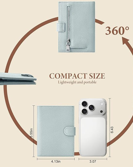 Genuine Leather Passport Holder for Women Men, Hidden Airtag Pocket, RFID Blocking, Zippered Coins Pocket & Cash Compartment Travel Gifts Essentials Passport Cover Case - Blue