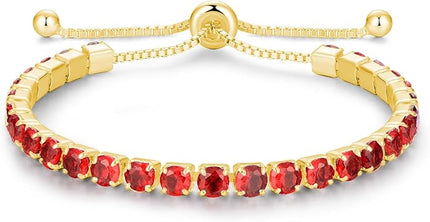 Valentines Day Gifts Sterling Silver Birthstone Tennis Bracelets for Women 4mm Tennis Bolo Bracelet Fashion Jewelry Birthday Gifts for Women Wife Mom Her | Adjustable Size 9"