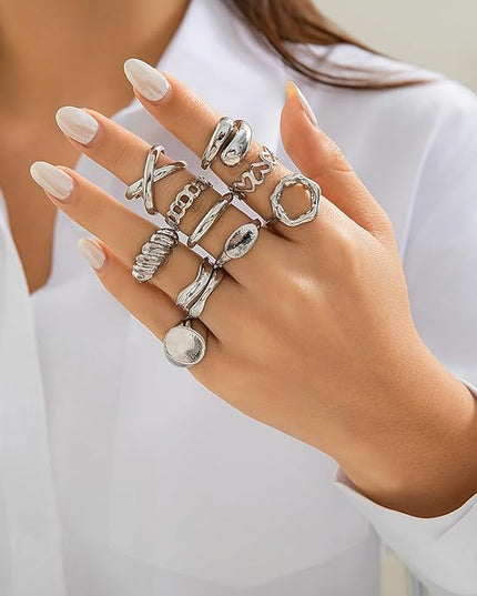 Chunky Rings for Women Adjustable Thick Rings Set Trendy Statement Stackable Ring for Women Chunky Jewlery Irregular Dome Flower Finger Knkuckle Thumb Ring