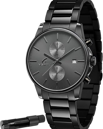 Stylish Stainless Steel Chronograph Watches for Men with a Hefty, Solid-Build Feel — Waterproof Quartz Mens Watches with Auto Date & Second Subdials, Valentines Day Gifts for Him, Boyfriend, Husband, Dad