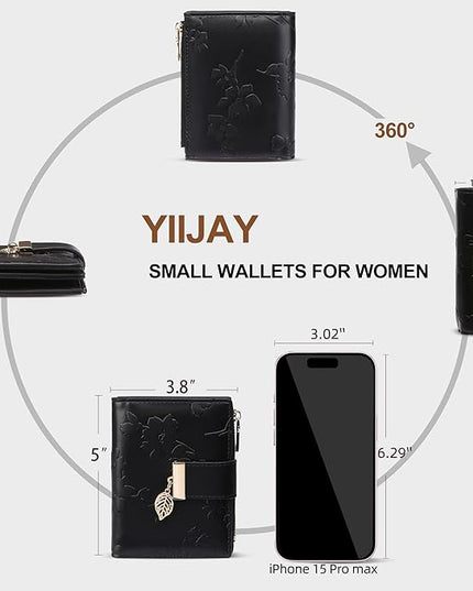 yiijay Small Wallet Women RFID Blocking Leather Bifold Wallet Credit Card Holder for Women Ladies Compact Wallet Mini Purse With Zipper Pocket