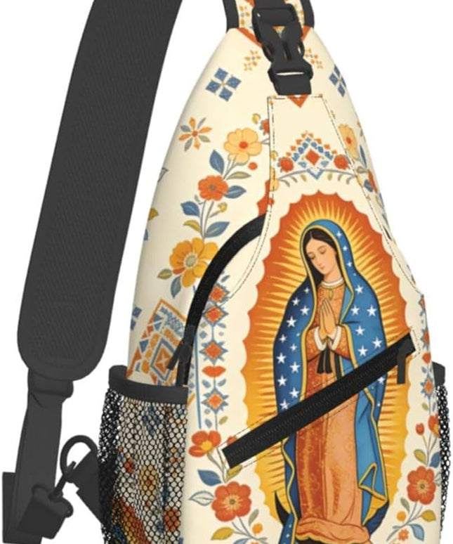 Our Lady of Guadalupe Sling Bag Crossbody Bags Clovers Chest Bag for Travel Hiking for Men Women Virgin Marys 3
