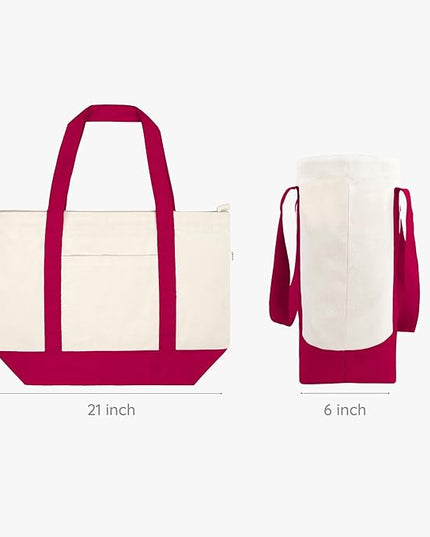 Eco Right Canvas Tote Bag for Women with Zip & Inner Pocket, 100% Organic Cotton Tote Bags for Men, Shopping, Beach