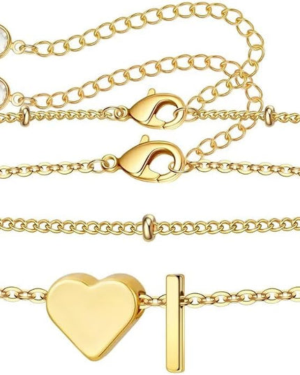 M MOOHAM Valentines Day Gifts for Kids Teen Girls -14K-Gold-Plated Heart Initial A-Z Bracelets for Women Girl Dainty Gold Bracelets Birthday Valentines Gifts for Women Her Teenage Girls Kid Teen Gift