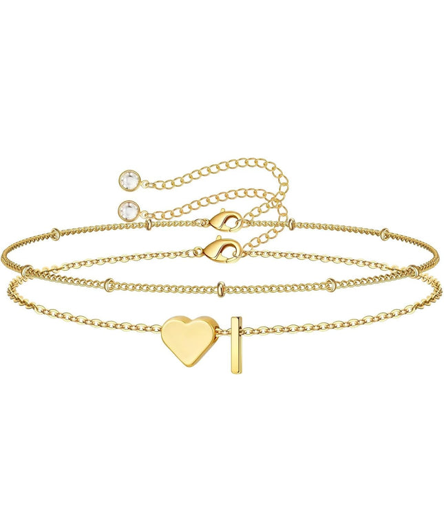 M MOOHAM Valentines Day Gifts for Kids Teen Girls -14K-Gold-Plated Heart Initial A-Z Bracelets for Women Girl Dainty Gold Bracelets Birthday Valentines Gifts for Women Her Teenage Girls Kid Teen Gift