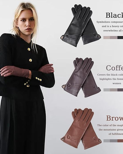 Winter Leather Gloves for Women, Warm Touchscreen Driving Texting Cashmere Lined Gloves…