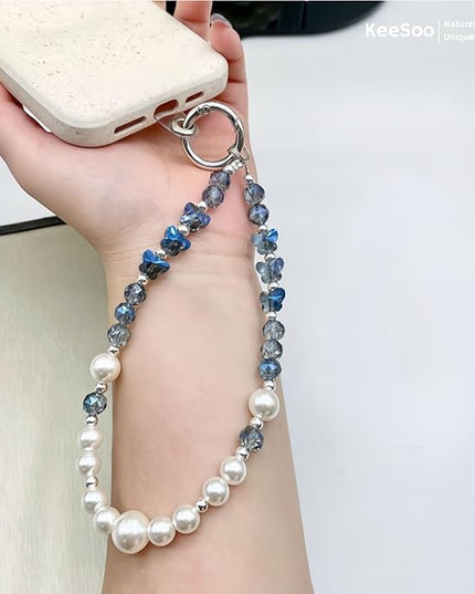 Elegance of the Sea: Pearl & Crystal Original Design Phone Charm with 2 Tether Tabs – Stylish, Durable, and Hands-Free Phone Chain – Compatible with iPhone, Samsung, Pixel & More